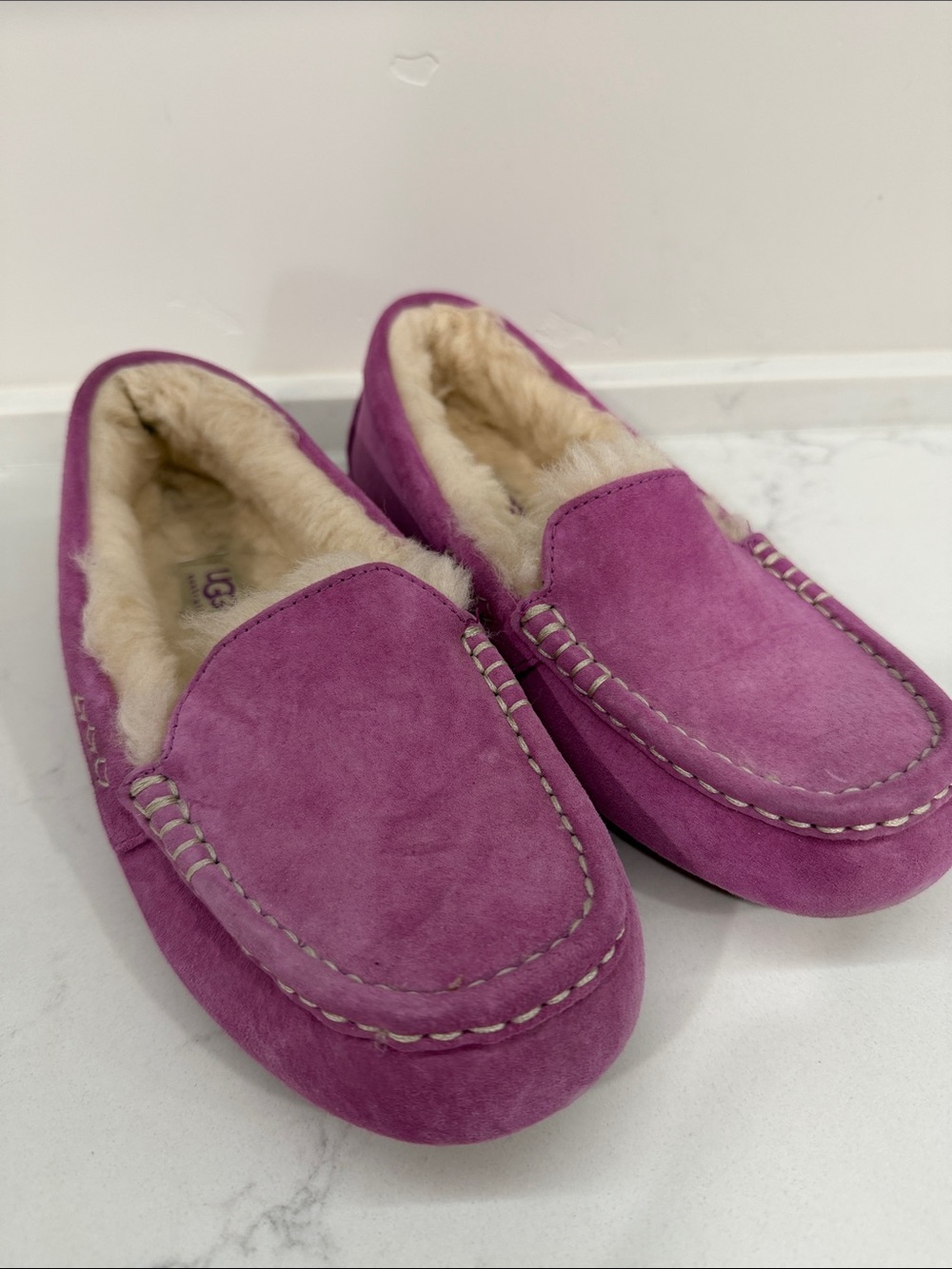 UGG Women's Magenta Suede Shearling-Lined Moccasin Slippers